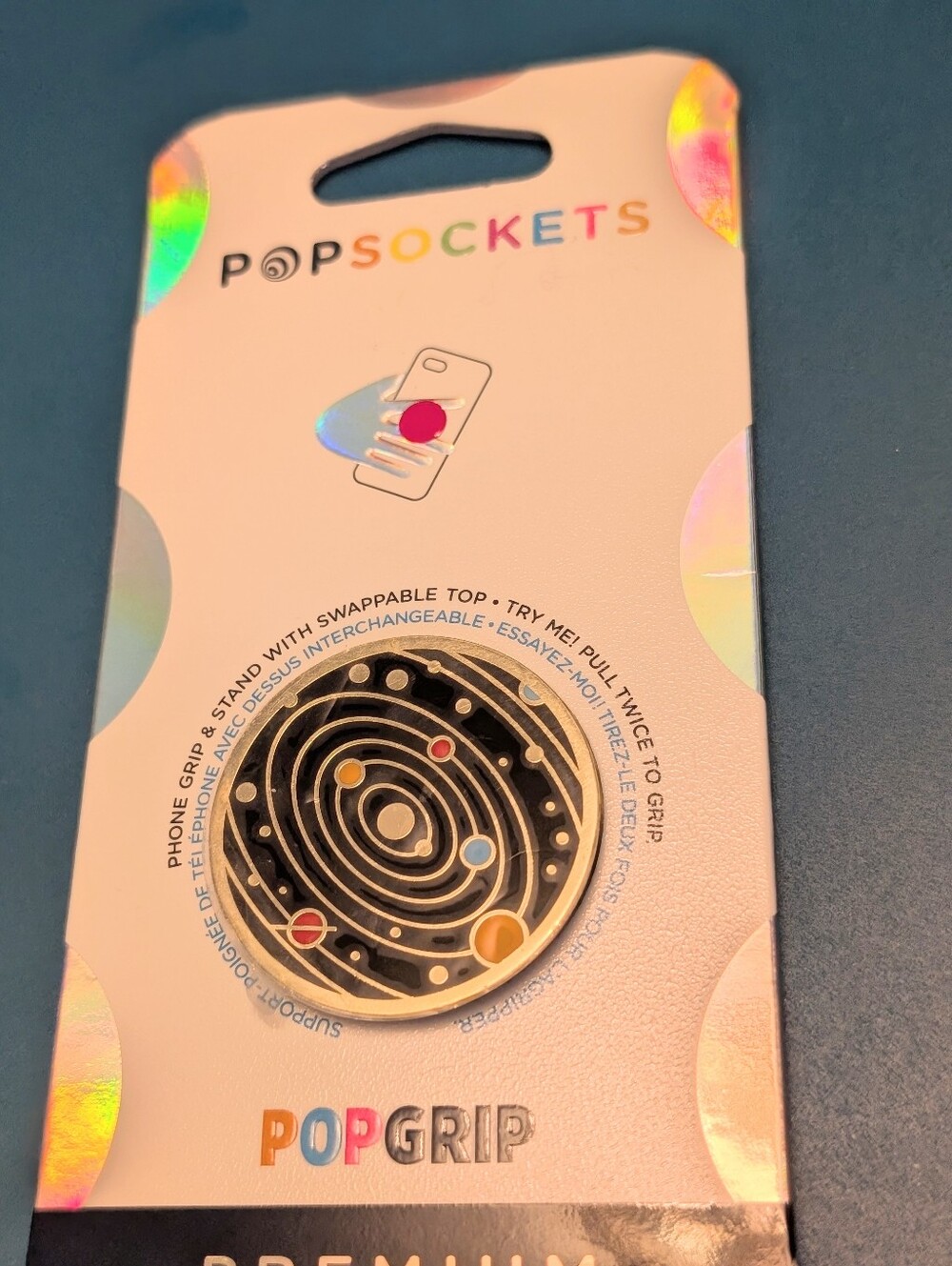 PopSocket PopGrip Planet Design Phone Grip - Black with Multicolor Accents NWT